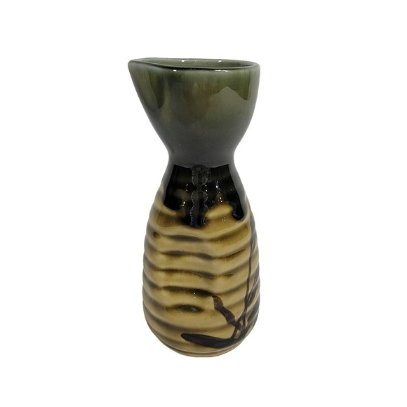 Ceramic Japanese Sake Bottle Brown Green 5 Inches Tall - Picture 1 of 6